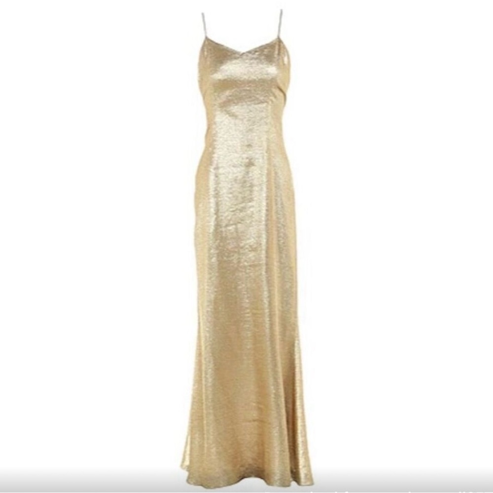De la Vali metallic gold slip dress